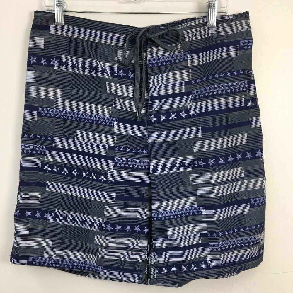 Speedo Mens Blue White Gray Star Board/Swim Trunks Size L EXCELLENT Condition